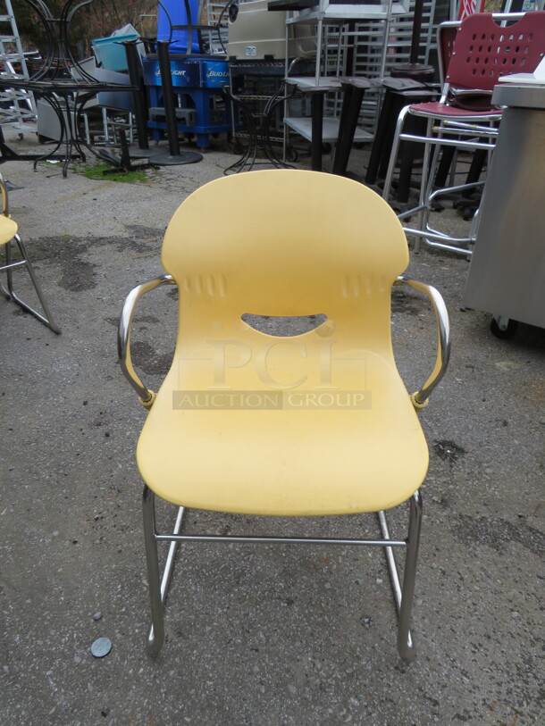 Chrome Chair With Yellow Poly Seat. 3XBID