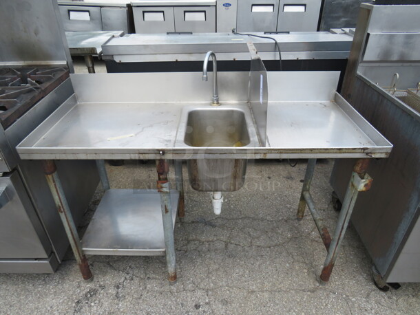 One SS 1 Compartment Sink With Faucet, R/L Drain Board, And Small Under Shelf. 51X22X42 - Item #1126895