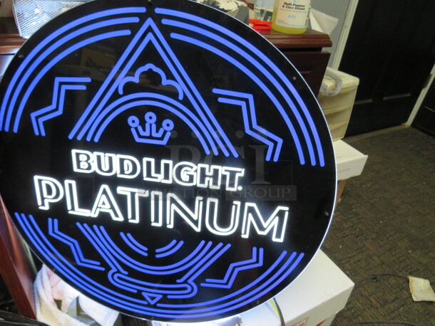 One WORKING 24 Inch Round Bud Light Platinum Electric Sign.