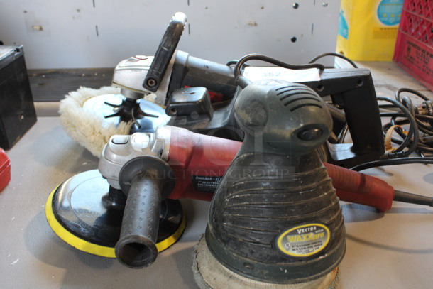 4 Tools; Vector VEC235 Waxx Pro Electric Powered 6" Random Orbital Waxer Polisher, Chicago Electric Powered 7" Electronic Polisher Sander, Black & Decker Electric Belt Sander and Drill Master Electric Powered Polisher. Includes 10x17x5. 4 Times Your Bid! Tested and Working!