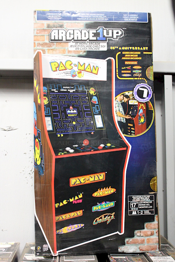 Arcade1Up Pac-Man 40th Anniversary Edition Arcade, 7 Games In 1, 17" LCD Display, No Riser. Games included: PAC-MAN TM, PAC-MAN Plus TM, Super PAC-MAN TM, PAC&PAL TM, PAC-LAND TM, PAC-MANIA TM, GALAGA TM