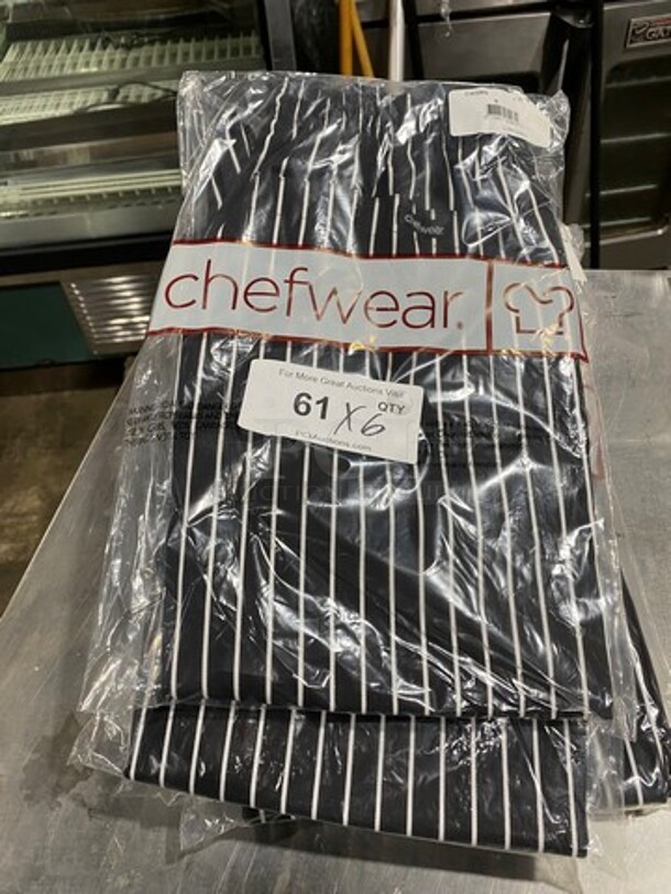 NEW! Chefwear Commercial Chef Pants! Black And White Stripe Pattern! 6x Your Bid!