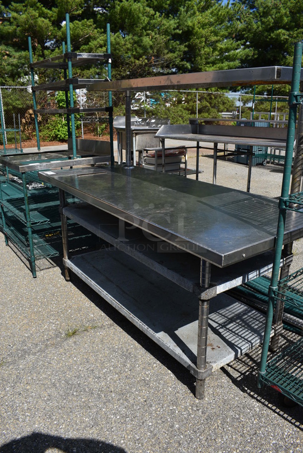 Stainless Steel Table w/ Over Shelf and 2 Under Shelves. 72x30x57