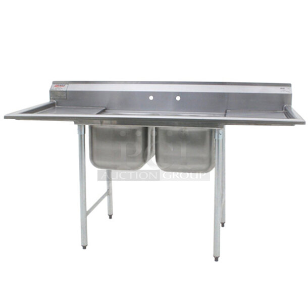 BRAND NEW! IN THE CRATE! Eagle Commercial 2 Compartment Sink! With Dual Side Drain Board! With Back Splash! With Legs! All Stainless Steel! Model: 41416218