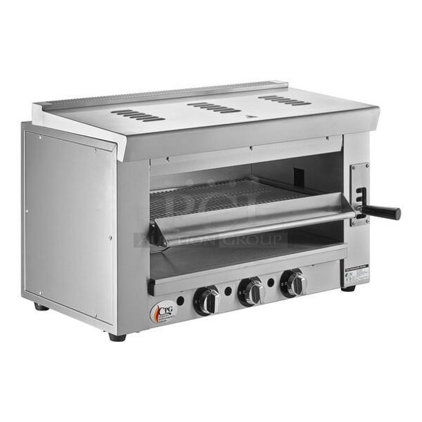 BRAND NEW SCRATCH AND DENT! Cooking Performance Group 351S36SBN Stainless Steel Commercial 36" Natural Gas Powered Salamander Broiler Cheese Melter.