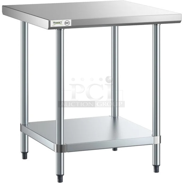 BRAND NEW SCRATCH AND DENT! Regency 600T3030G 30" x 30" 18-Gauge 304 Stainless Steel Commercial Work Table with Galvanized Legs and Undershelf