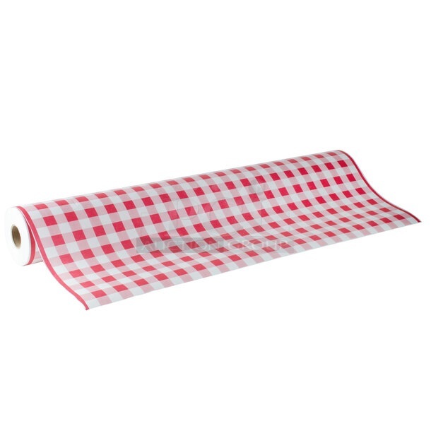 Lot of 5 BRAND NEW SCRATCH AND DENT! 593TCRED300 40" x 300' Paper Table Cover with Red Gingham Pattern
