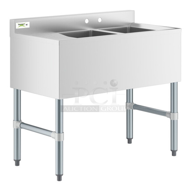 BRAND NEW SCRATCH AND DENT! Regency 600B2101413L Stainless Steel 2 Bay Underbar Sink with One Drainboard - 36" x 18 3/4" - Left Drainboard