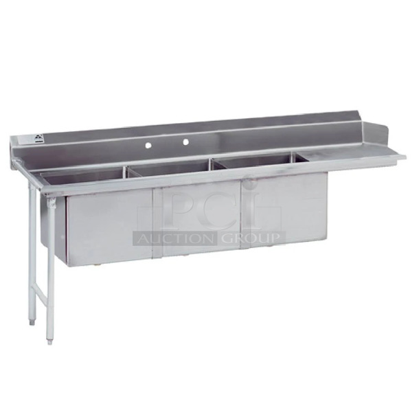 BRAND NEW! Advance Tabco DTC-3-1620-66L Stainless Steel 3 Bay Dishwasher Table. Bays 16x20x12