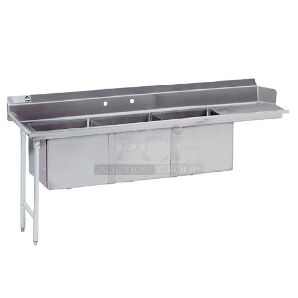 BRAND NEW! Advance Tabco DTC-3-1620-66L Stainless Steel 3 Bay Dishwasher Table. Bays 16x20x12 - Item #1127275
