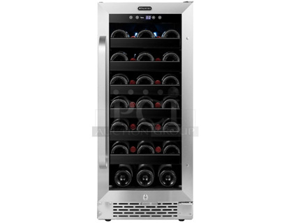 BRAND NEW SCRATCH AND DENT! Whynter BWR-308SB 15 inch Built-In 33 Bottle Undercounter Stainless Steel Wine Refrigerator Merchandiser. 115 Volts, 1 Phase. Tested and Working!