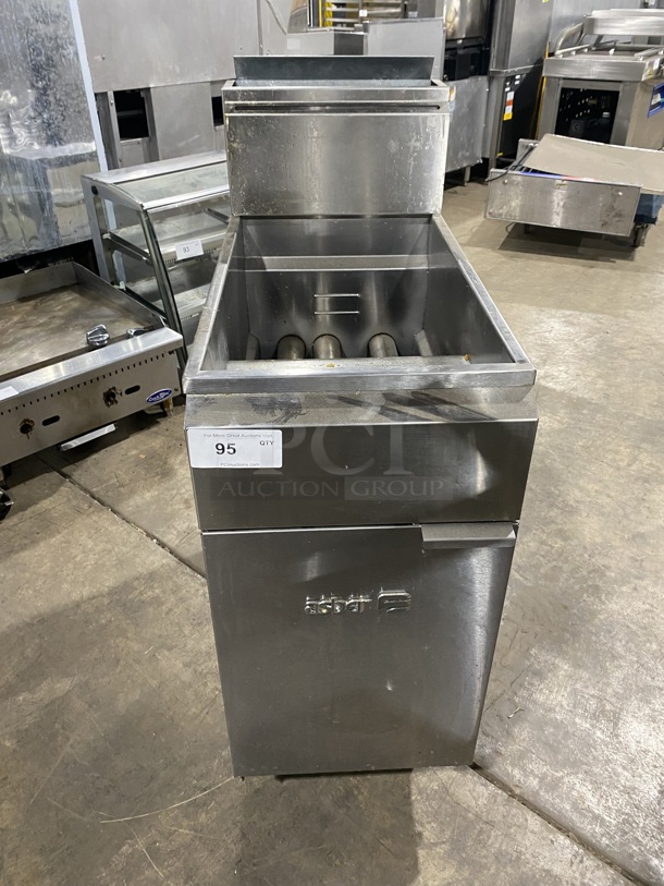 Asber Commercial Natural Gas Powered Deep Fat Fryer! With Backsplash! All Stainless Steel! On Casters! MODEL: EF4050SENGCAS SN:8103024858!