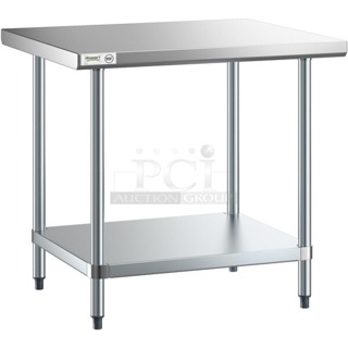 BRAND NEW SCRATCH & DENT! Regency 600T3036G 30" x 36" 18-Gauge 304 Stainless Steel Commercial Work Table with Galvanized Legs and Undershelf. Packaging has minor tears. 