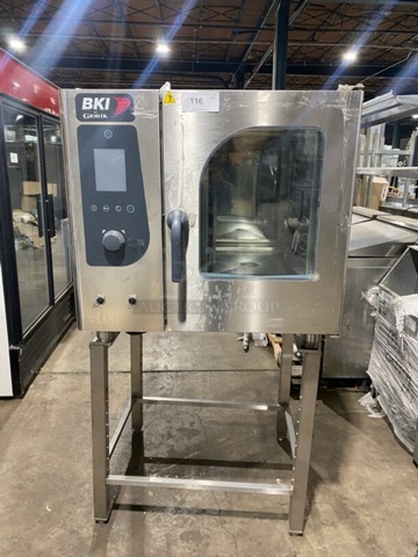 BKI By Giorik Commercial Electric Powered Combi Convection Oven! With View Through Door! With Built In Pan Rack! With Digital Touch Controls! All Stainless Steel! On Legs! Model: COMBI1.06 SN: 102005A000001 208V 60HZ 3 Phase