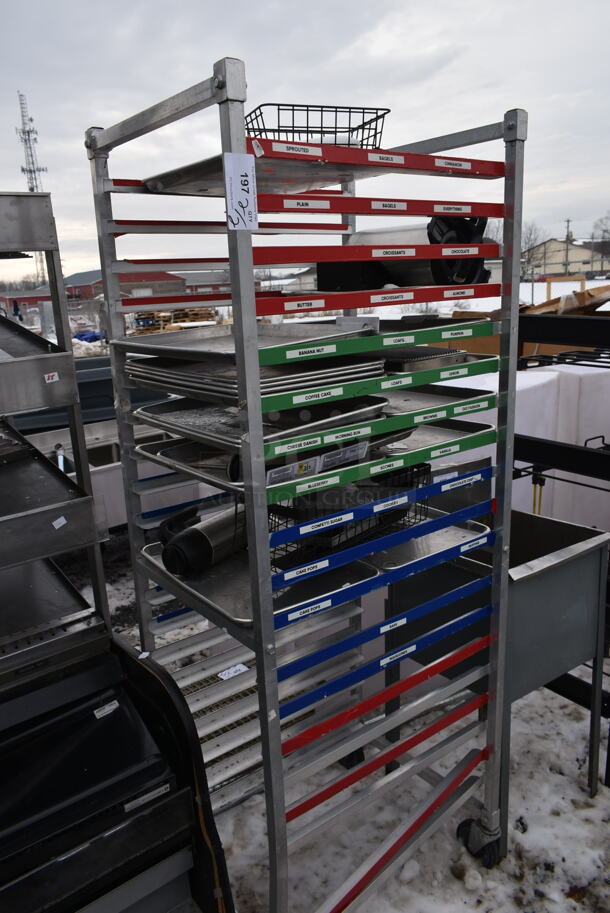 Metal Commercial Pan Transport Rack w/ Contents on Commercial Casters.