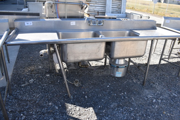 Stainless Steel 2 Bay Sink w/ Dual Drain Boards and Salvajor Garbage Disposal. 100x30.5x40. Bays 24x24x12. Drain Boards 22x27x1