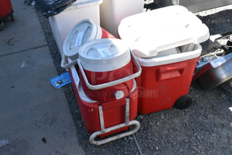 5 Various Igloo and Coleman Red and White Portable Coolers Including Beverage Dispensers. 5 Times Your Bid! 