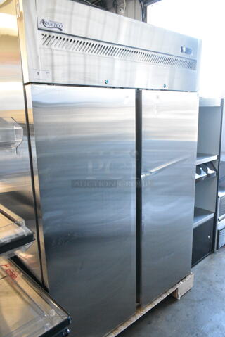 BRAND NEW SCRATCH AND DENT! 2023 Avantco 178Z2RHC Stainless Steel Commercial 2 Door Reach In Cooler w/ Poly Coated Racks on Commercial Casters. 115 Volts, 1 Phase. 