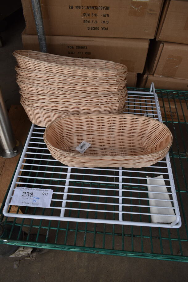 ALL ONE MONEY! Lot of Various BRAND NEW SCRATCH AND DENT! Avantco 178SHELFGD12 Coated Wire Shelf - 20 7/8" x 17 3/4" and 10 Tablecraft 1113W 13 " x 5" Oblong Rattan-Like Basket