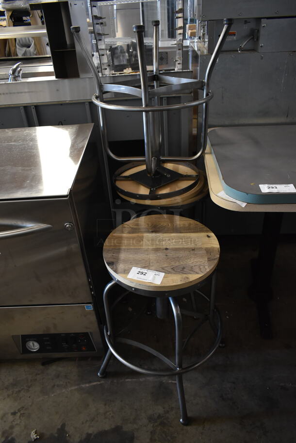 3 BRAND NEW SCRATCH AND DENT! Metal Bar Stools w/ Wooden Seat. 3 Times Your Bid!