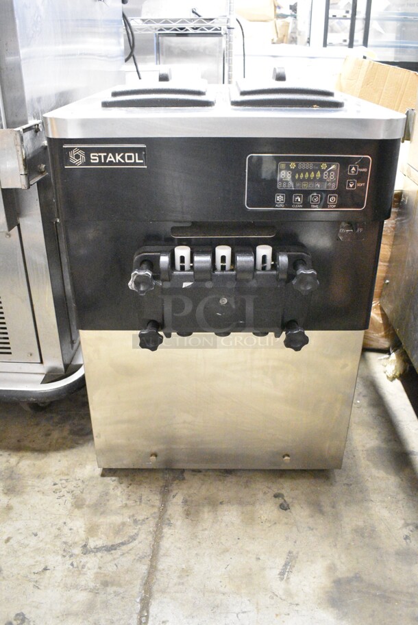 Stakol EP23791 Stainless Steel Commercial Countertop Air Cooled 2 Flavor w/ Twist Soft Serve Ice Cream Machine. 120 Volts, 1 Phase. 