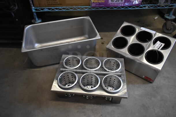 ALL ONE MONEY! Lot of 2 Stainless Steel Silverware Holders Including 799TC6S and 1 Stainless Steel Bin. 