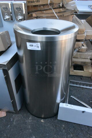 BRAND NEW SCRATCH AND DENT! Lancaster Table & Seating Stainless Steel Cylindrical Trash Can Shell. 