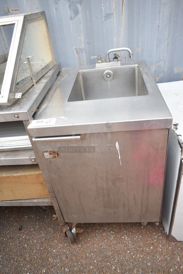 Stainless Steel Counter w/ Sink, Faucet and Handles on Commercial Casters. 