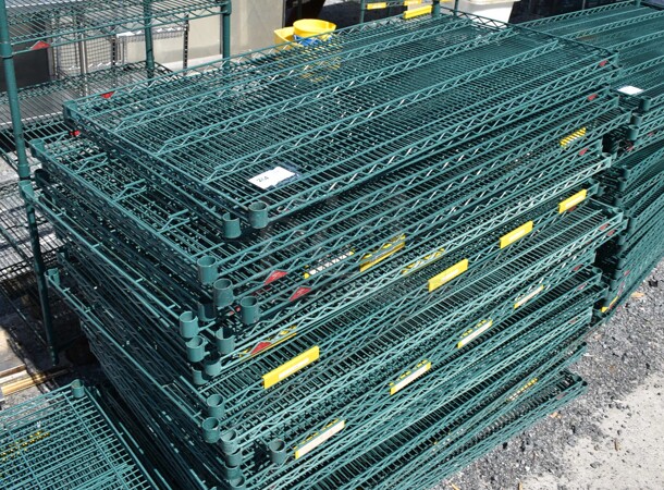 ALL ONE MONEY! Lot of 37 Metro Green Finish Wire Shelves. 60x30x1.5