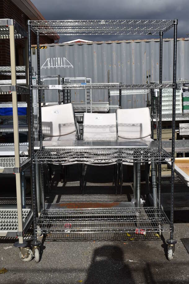 Chrome Finish 4 Tier Wire Shelving Unit on Commercial Casters. BUYER MUST DISMANTLE. PCI CANNOT DISMANTLE FOR SHIPPING. PLEASE CONSIDER FREIGHT CHARGES. 48x24x80