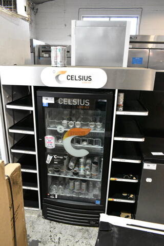 IDW G-10-F334B-HC Metal Commercial Single Door Reach In Cooler Merchandiser w/ Poly Coated Racks and Drink Sliders. 110-120 Volts, 1 Phase. Tested and Working!