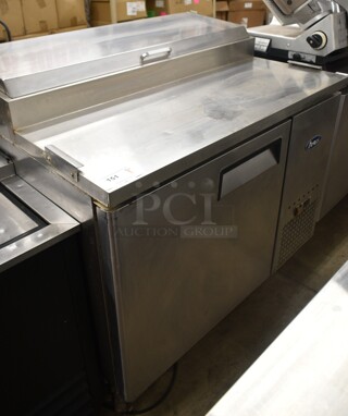 2016 Atosa MPF8021 Stainless Steel Commercial Pizza Prep Table on Commercial Casters. 115 Volts, 1 Phase. Tested and Powers On But Does Not Get Cold
