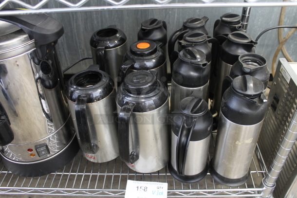 ALL ONE MONEY! Lot of 13 Various Sized Stainless Steel Coffee Pots.