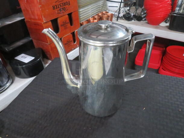 One Stainless Steel Gooseneck Coffee/Tea Pot With Lid. 