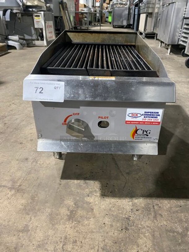 CPG Commercial Countertop Natural Gas Powered 15" Char Broiler Grill! With Back & Side Splashes! All Stainless Steel! Model CBR15 Serial 351CRCPG15! On Legs!