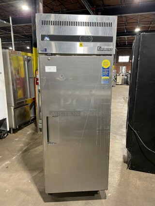 LATE MODEL Everest Commercial Single Door Reach In Refrigerator! With Poly Coated Rack! All Stainless Steel! Model ESR1 Serial BSR112020014! 115V 1Phase! On Casters!