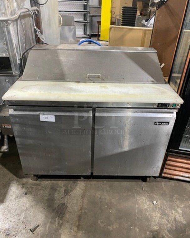 Adcraft Commercial Refrigerated Sandwich Prep Table! With Commercial Cutting Board! With 2 Door Underneath Storage Space! All Stainless Steel! On Casters! Model: SL2D SN: 6012426511030643 115V