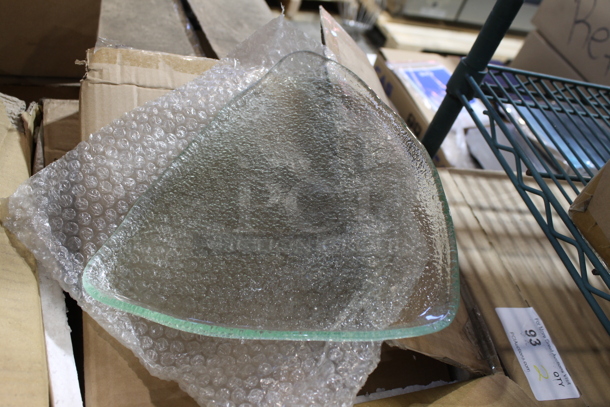 3 Boxes of 48 BRAND NEW Glass Triangle Plates. 3 Times Your Bid!