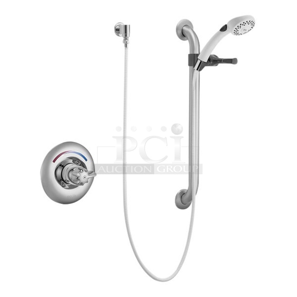 BRAND NEW SCRATCH AND DENT! Delta T13H153 Universal Shower Head, Grab Bar, Lever Blade Handle, and Valve