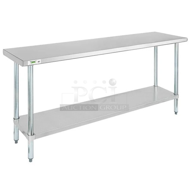 BRAND NEW SCRATCH AND DENT! Regency 600T1872G 18" x 72" 18-Gauge 304 Stainless Steel Commercial Work Table with Galvanized Legs and Undershelf