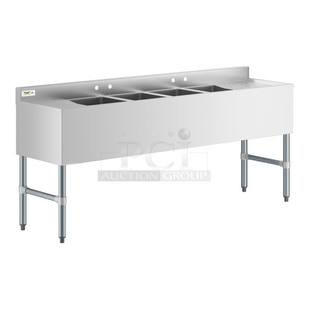 BRAND NEW SCRATCH AND DENT! Regency 600B41014213 4 Bowl Underbar Sink with Two Drainboards - 72" x 18 3/4"