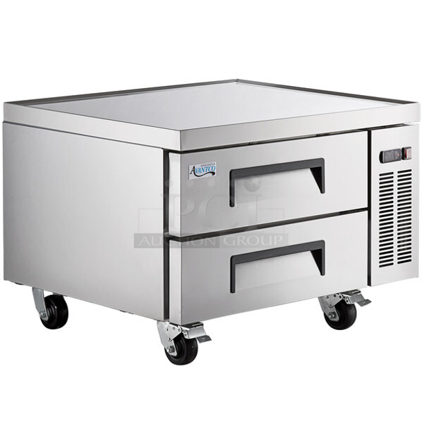 BRAND NEW SCRATCH AND DENT! 2024 Avantco 178CBE36HC Stainless Steel Commercial 2 Drawer Chef Base on Commercial Casters. 115 Volts, 1 Phase. Tested and Working!