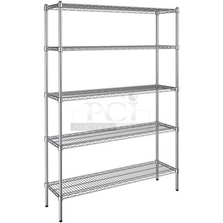 BRAND NEW SCRATCH AND DENT! Steelton 465C1448KE5 14" x 48" NSF Chrome 5-Shelf Kit with 72" Posts. May Be Missing Pieces. 