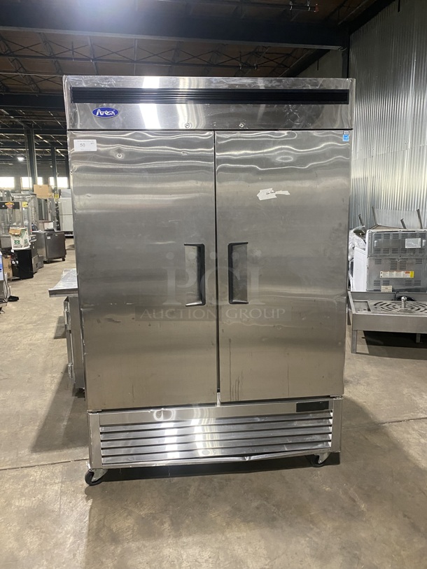 Nice! 2020 Late Model! Atosa 2 Door Reach-in Vertical freezer! Stainless Steel! MODEL: MBF8503GR SN: MBF8503GRAUS100320070600C40023 115V 1PH! Working When Removed!