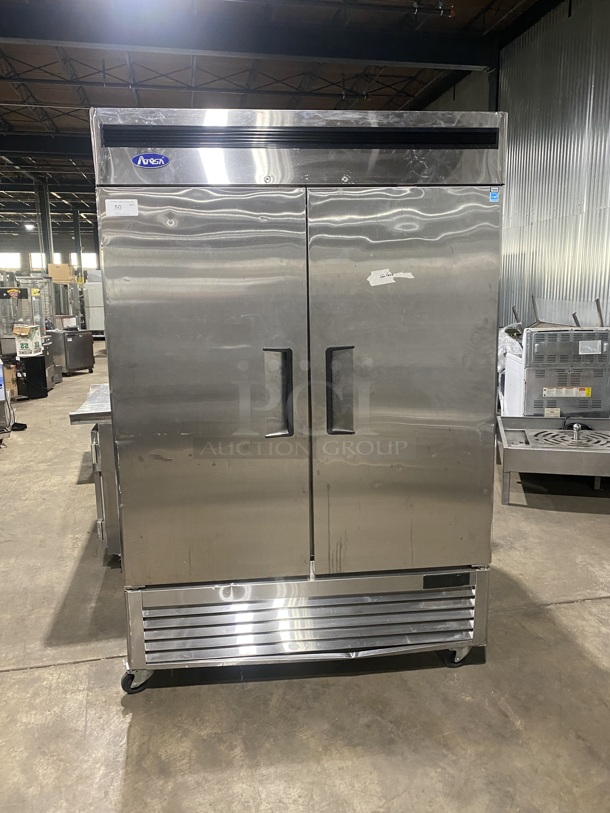 Atosa 2 Door Reach-in Vertical freezer! Stainless Steel! MODEL: MBF8503GR SN: MBF8503GRAUS100320070600C40023 115V 1PH! Working When Remove! - Item #1128012