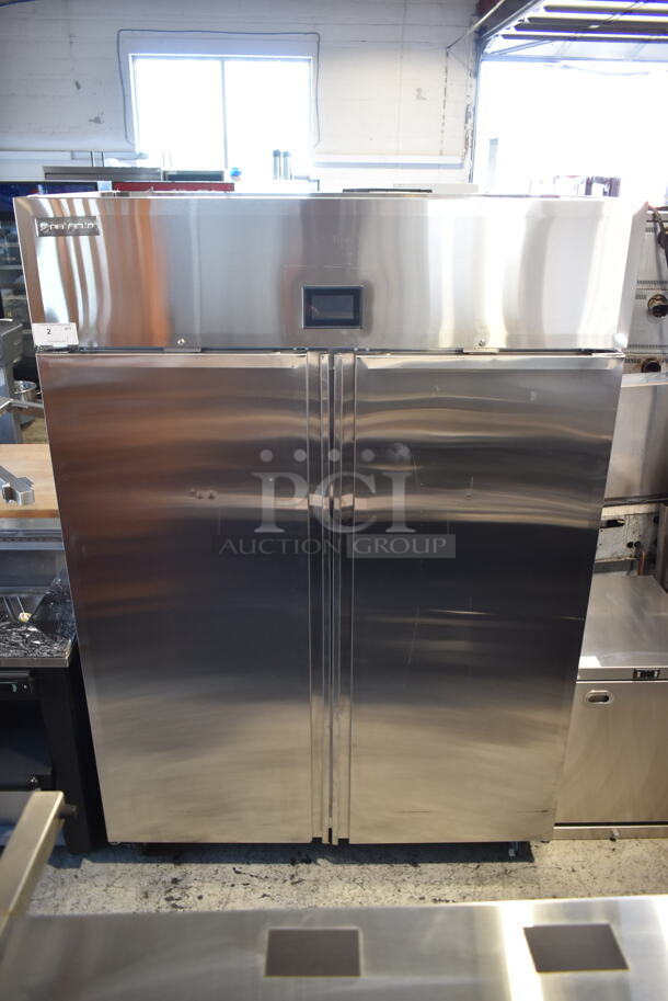 BRAND NEW SCRATCH AND DENT! 2022 Delfield GAHPT2-S Stainless Steel Commercial 2 Door Reach In Pass Through Warmer w/ Poly Coated Racks on Commercial Casters. 115 Volts, 1 Phase. Tested and Working!