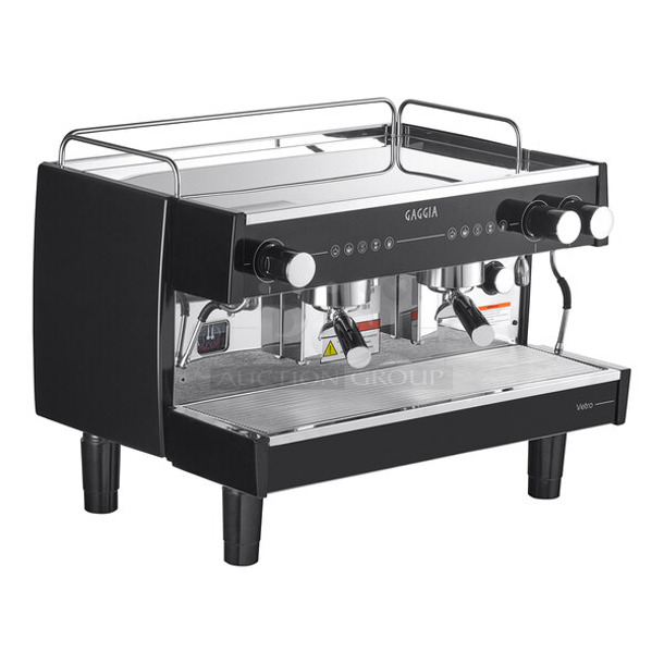 BRAND NEW SCRATCH AND DENT! Gaggia MGV292NPU Vetro Stainless Steel Commercial Countertop 2 Group Espresso Machine w/ 2 Portafilters and 2 Steam Wands. 230 Volts, 1 Phase. 