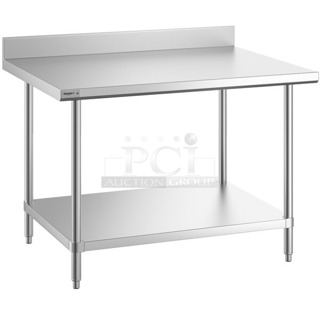 BRAND NEW SCRATCH & DENT! Regency 600TSSB3648S Spec Line 36" x 48" 14 Gauge Stainless Steel Commercial Work Table with 4" Backsplash and Undershelf. Packing is damaged. 