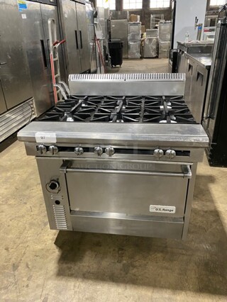 WOW! US Range Commercial Natural Gas Powered 6 Burner Stove! With Full Sized Oven Underneath! All Stainless Steel! With Metal Oven Racks! On Casters! Model: C836-6 SN: 1610100101444!