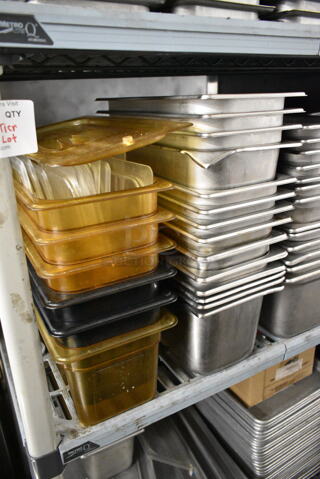 ALL ONE MONEY! Tier Lot of Various Items Including Poly and Stainless Steel Drop In Bins and Metal Baking Pans